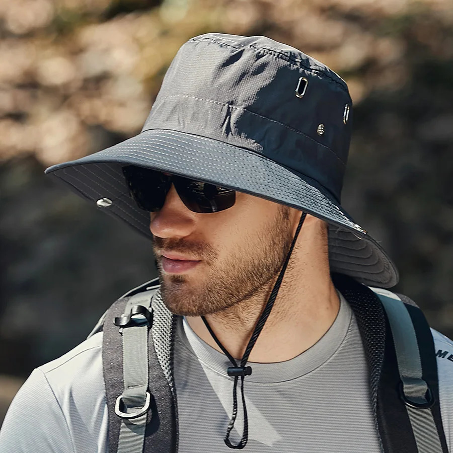 Summer Bucket Hat For Men Fisherman Cap Fishing Outdoor Sunshade Big Brim Sunscreen Riding Hiking Suncreen Sunhat o250320