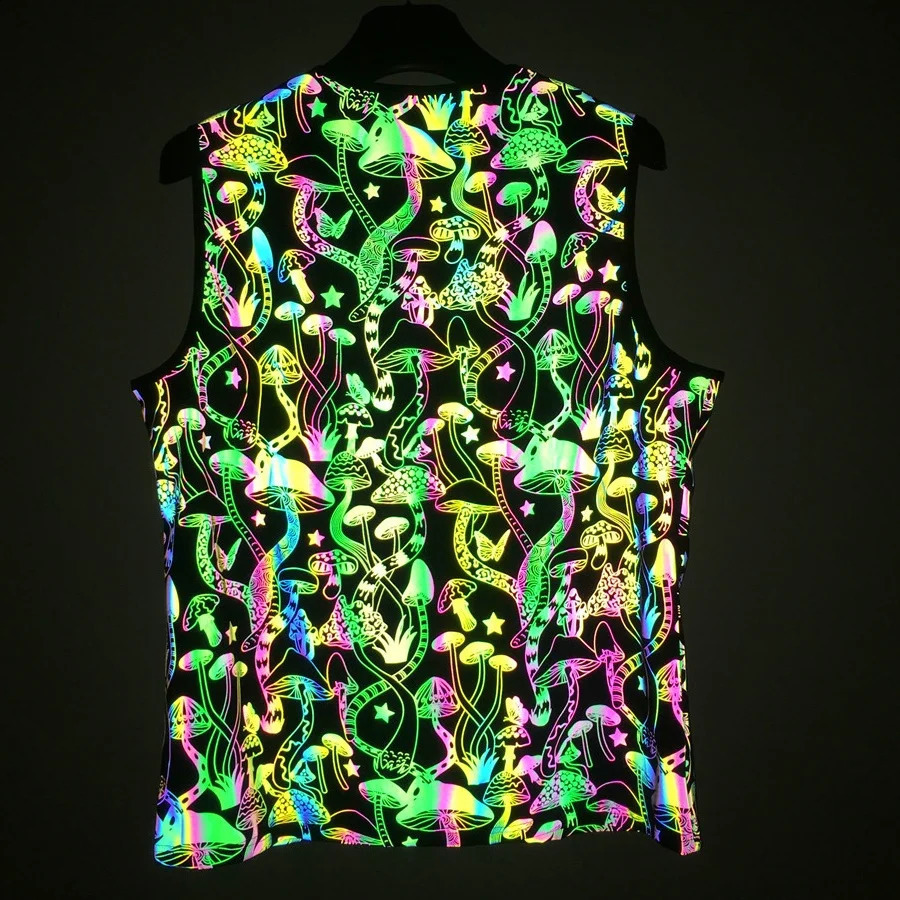 Summer Men Women Colorful Reflective Sleeveless T Shirts Y2K Harajuku Personality Printed Knitted Vest camisetas t-shirt 250318