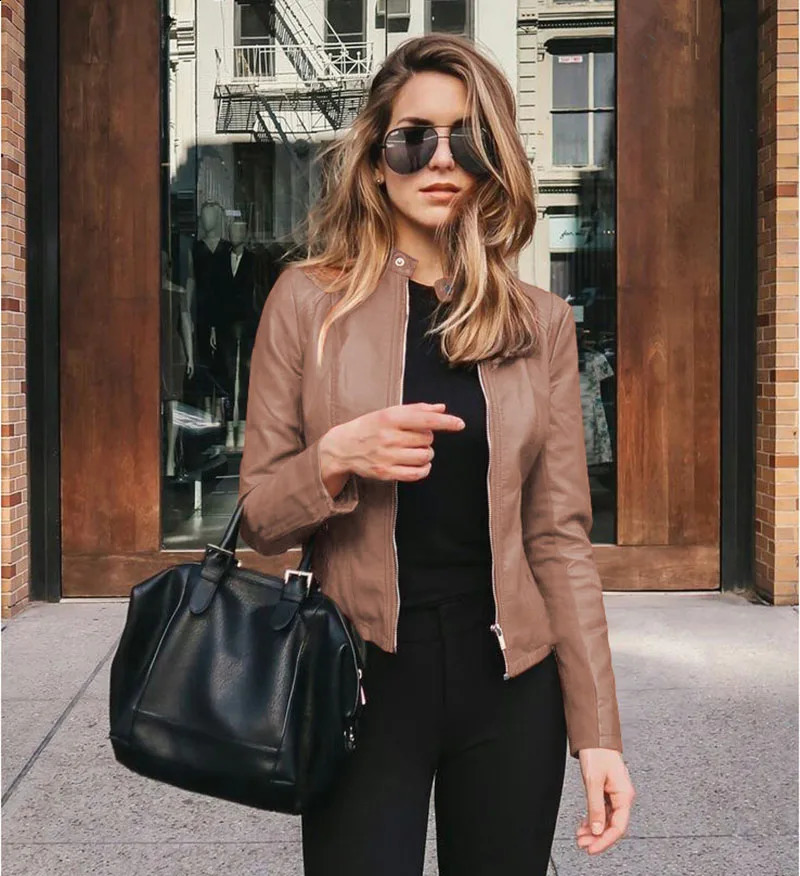 2024 AutumnWinter Womens Bicycle Coat PU Leather Zipper Set Fashion Large Size Ultra Thin Street Jacket 250319