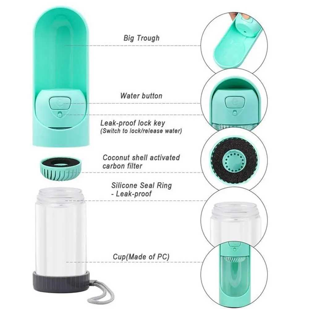 Pet Dog Water Bottle Dispenser Outdoor Travel Activated Carbon Filter Drinking Bottle for Pet Cat Feeding Drinking Water bowl Y250319