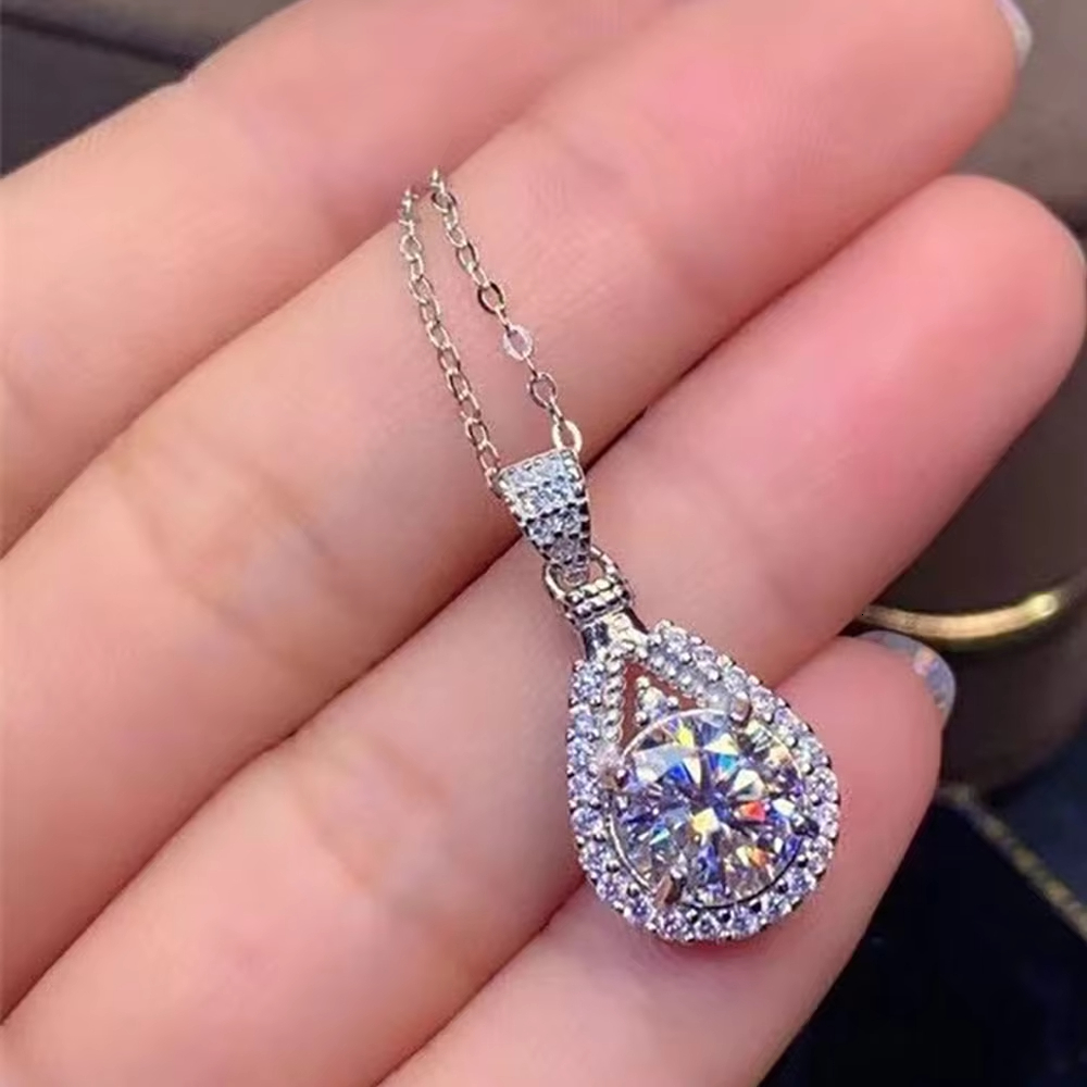 FEOBUR 1/3/5CT Moissanite Waterdrop Pendant Necklace for Women 925 Sterling Silver Plated with White Gold Luxury Wedding Jewelry