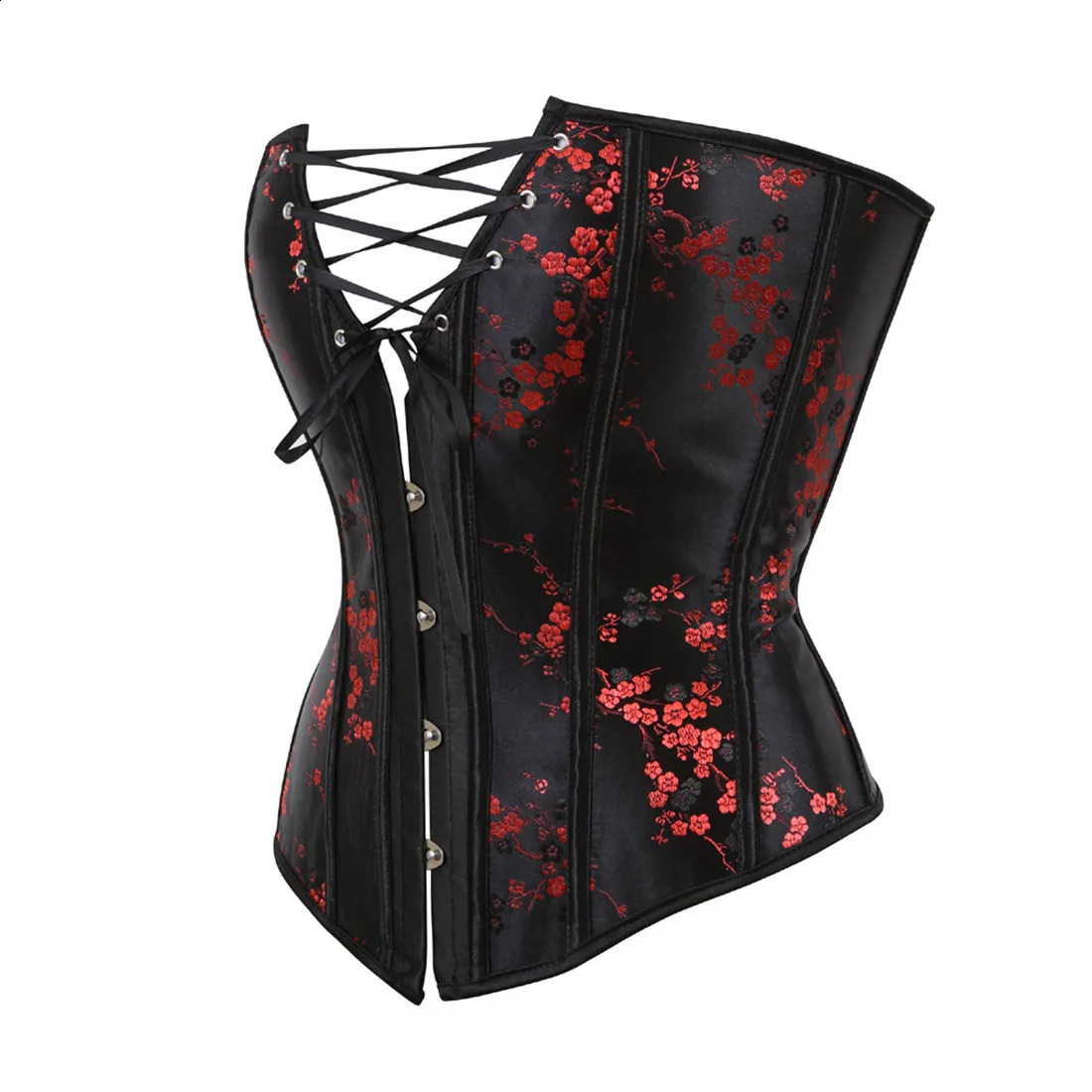 Corset Top Plus Size Sexy Lingerie Women Bustier Strap Embroidery Flower Overbust Corselet Vintage Fairy Burlesque Red Black 250319
