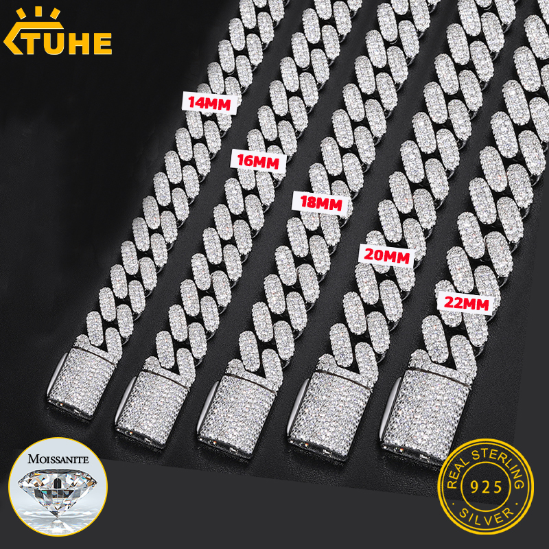 High Quality Unisex VVS1 D Color VVS1 Round Cut Moissanite Certified Cuban Chain Necklace 925 Silver For Men Hip Hop Jewelry