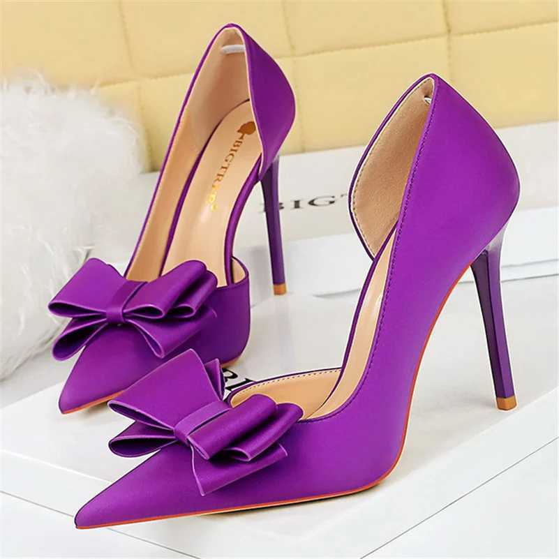 Wen 10.5cm High H Satin Silk Knot Purple Pump Womens Wedding Bride Escarpin Blue Green Peach Fi Party Shoes Y250319