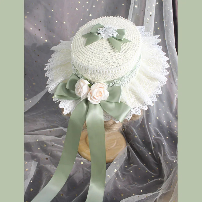 Lolita Straw Hat Mori Sweet Bow French Girl Flower Sun Hat Lolita Flat Hats 250320