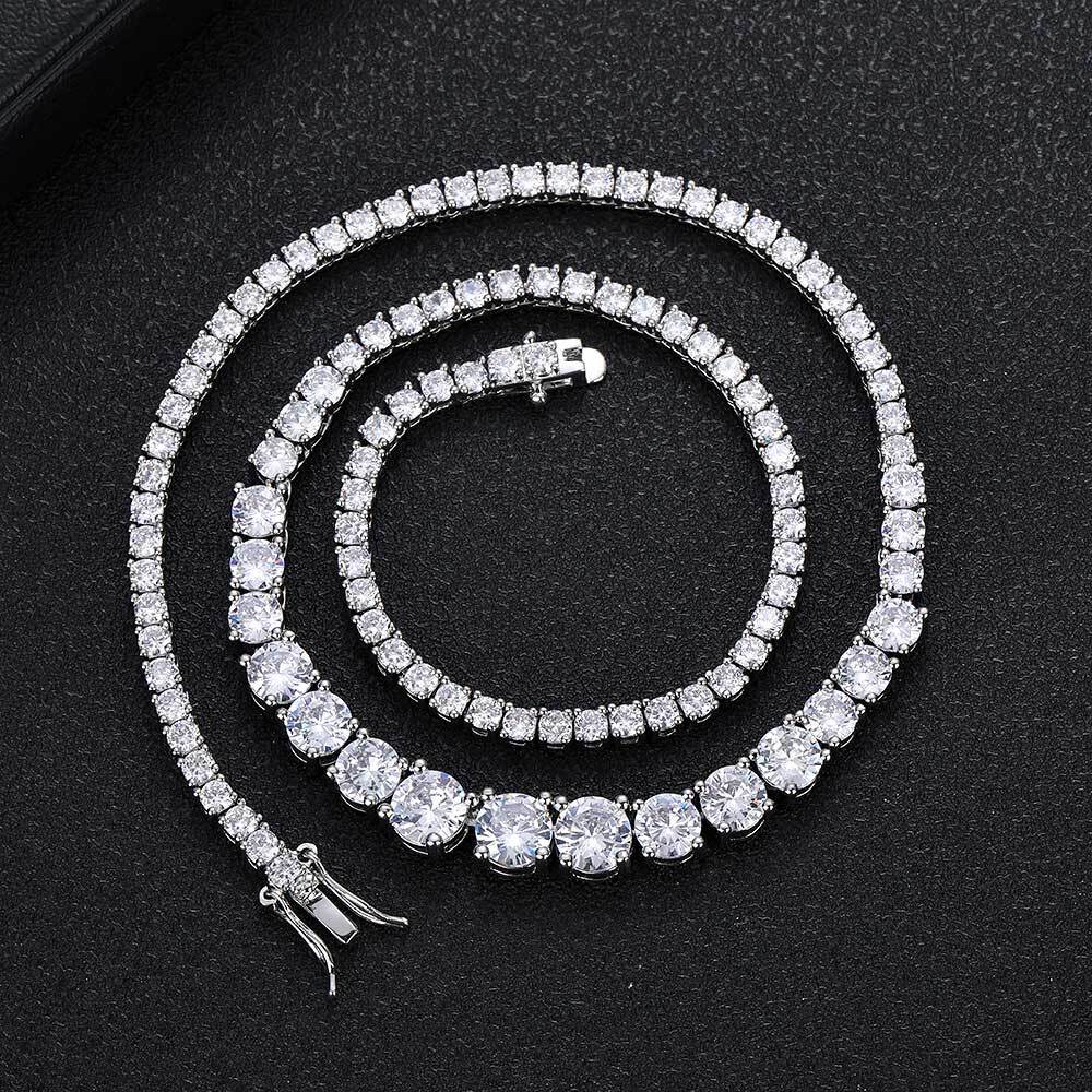 Gradient Size Zirconia Tennis Necklace New Trendy Personality Hip-Hop Couples Chain For Men And Women