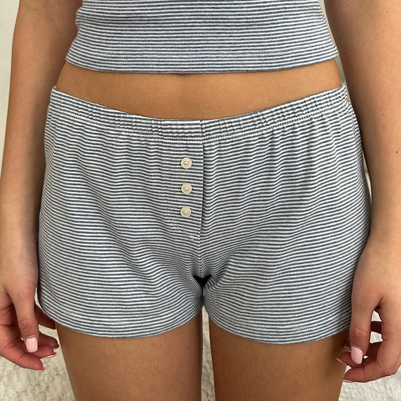 Casual striped casual lace decoration Vneck sleeveless Camis crop topshorts Kavay pajamas 2piece set for women Y2K retro 250320