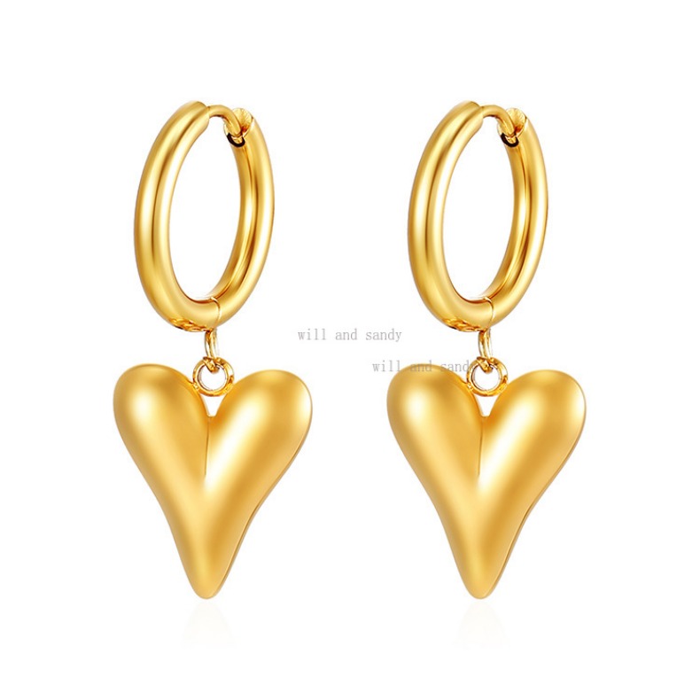 Anti Allergy 18k Gold Drop Earrings Men's Womens Vintage Stainless Steel Cross Love Heart Key Dangle Hinged Hoop Earrings Cuff Fashion Jewelry