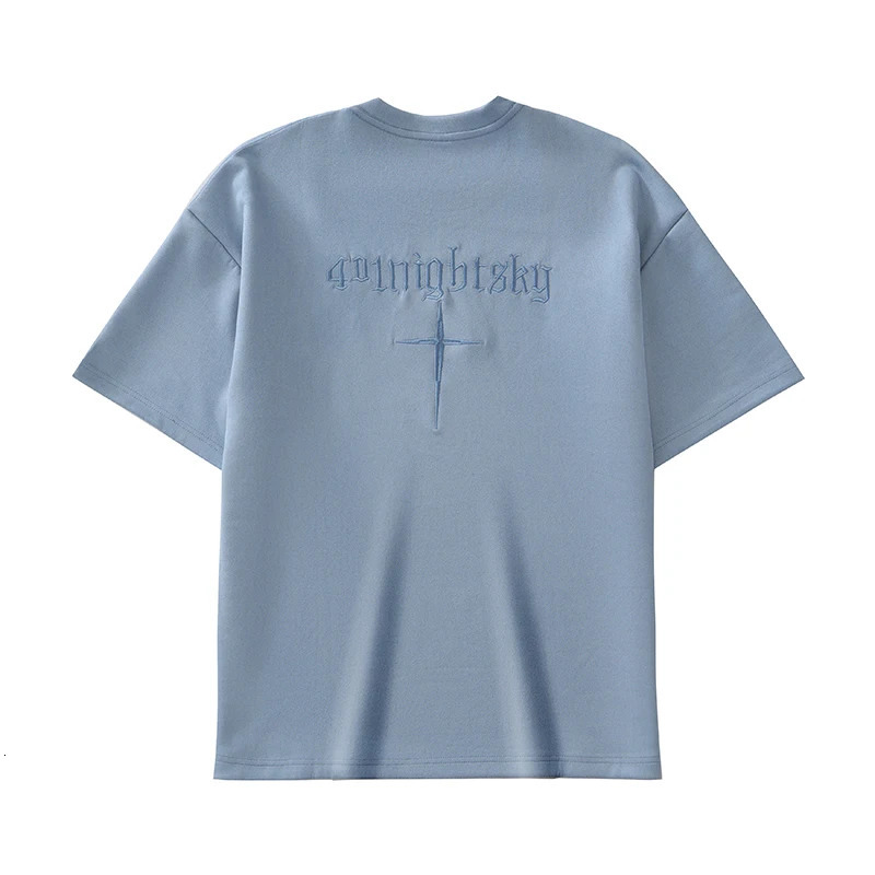 Suede Letter Embroidered T-shirts For Men High Street Vintage Drop Shoulder Tee Oversized Tops Casual Male Clothing 250317