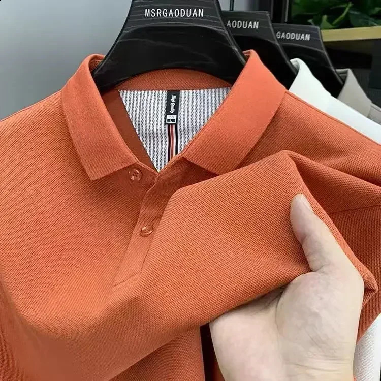Heavyweight pure cotton high-end Polo shirt mens spring and autumn long sleeved T-shirt solid color top 250319