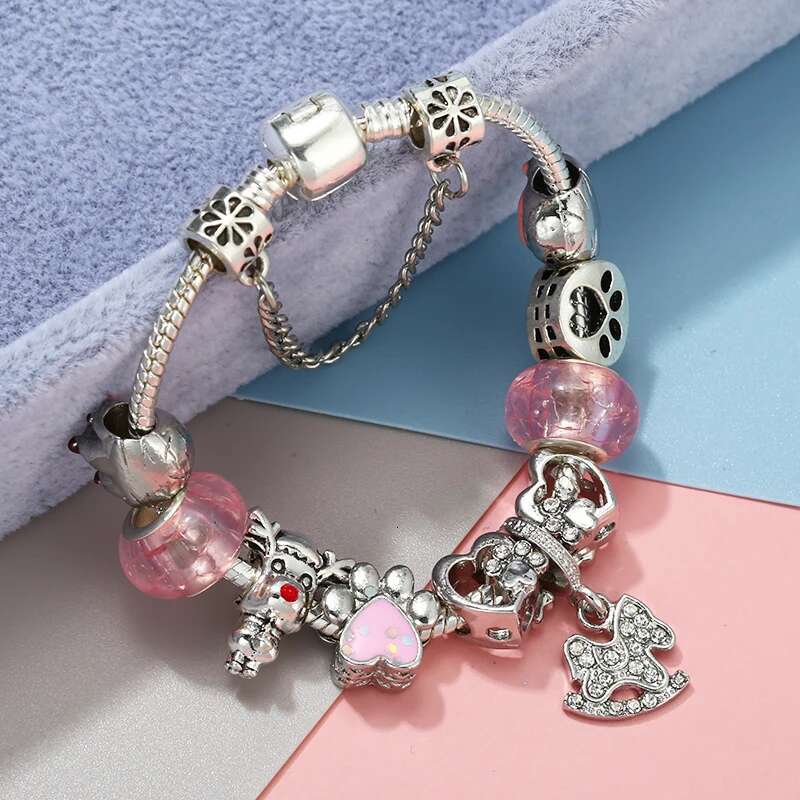 Lovely Animal Styles Charm Bracelet With Pink Paw Beads Bracelets Bangles For Women Kids Spring Jewelry Gift Dropshipping