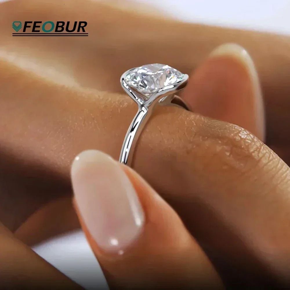 GRA Certified 1CT Half Bezel Moissanite Engagement Rings for Women 925 Sterling Silver Solitaire Diamond Wedding Band Jewelry