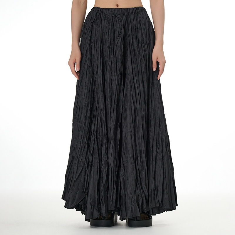 T6135 A5 master quality Flowing drape wrinkled skirt 2025 new large size women's clothing loose slim super large swing skirt