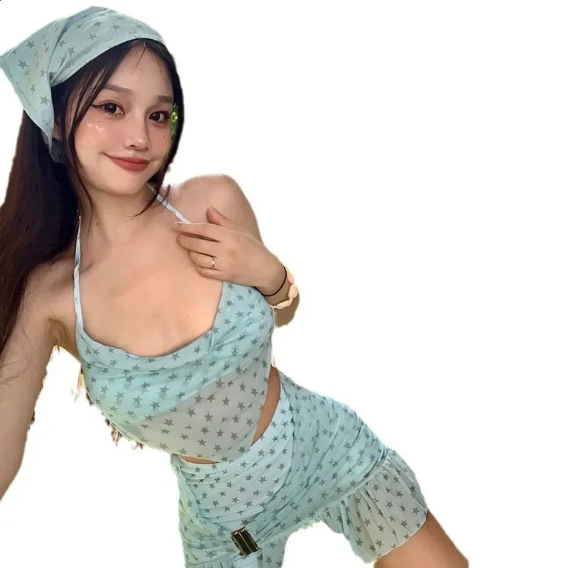 2025 Womens Swimsuit Mint Green Wave High end Bikini Set Resort Spring Elegant Split Style 250319