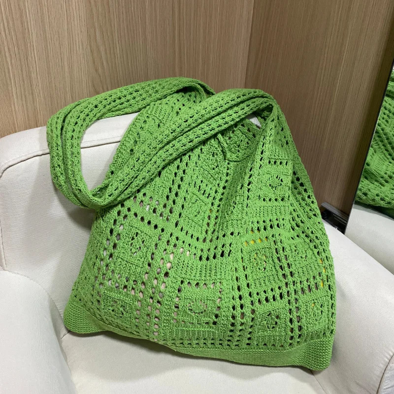 Knitted Hollow Storage Bag Retro Mesh Hollow Simple Woven Shopping Bag R250320