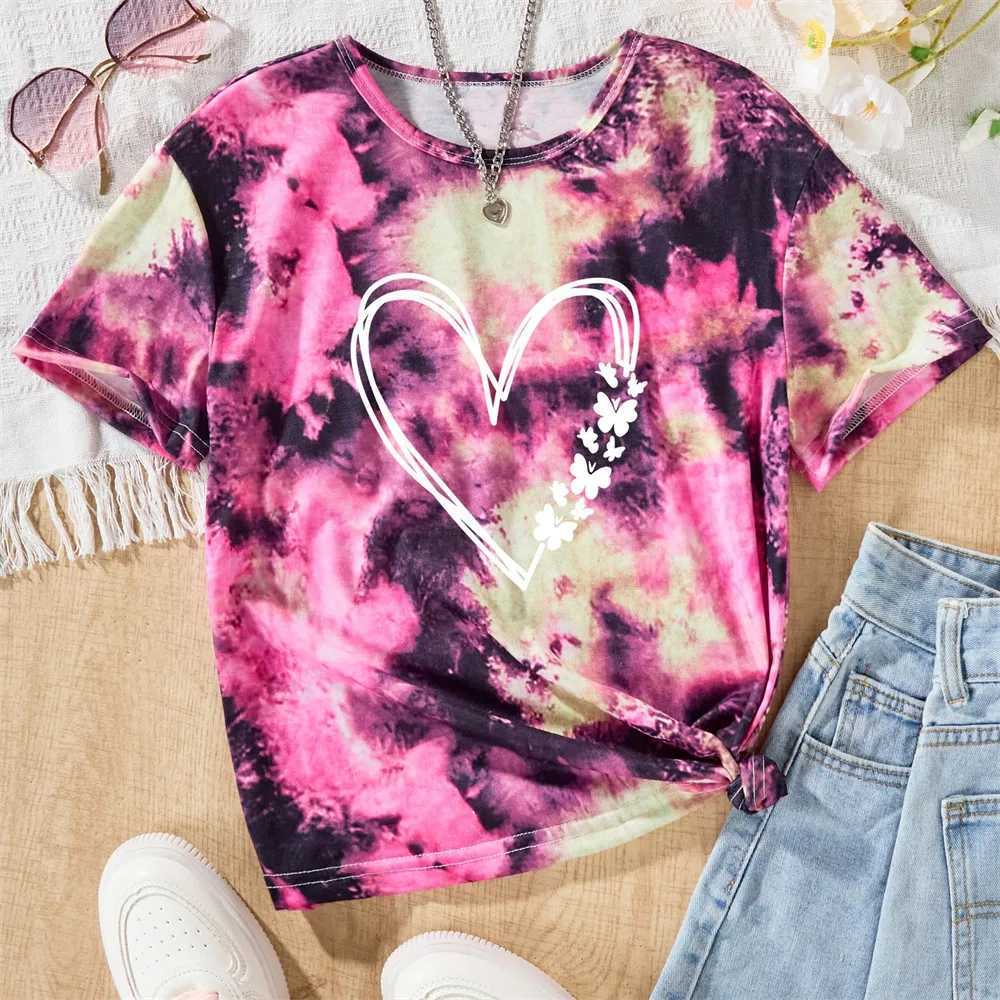 Valentines Girl Clothes Heart 3D Printed Fashionable Childrens Girl T-shirt Short sleeved Dress for Girls Aged 12 to 14T250320