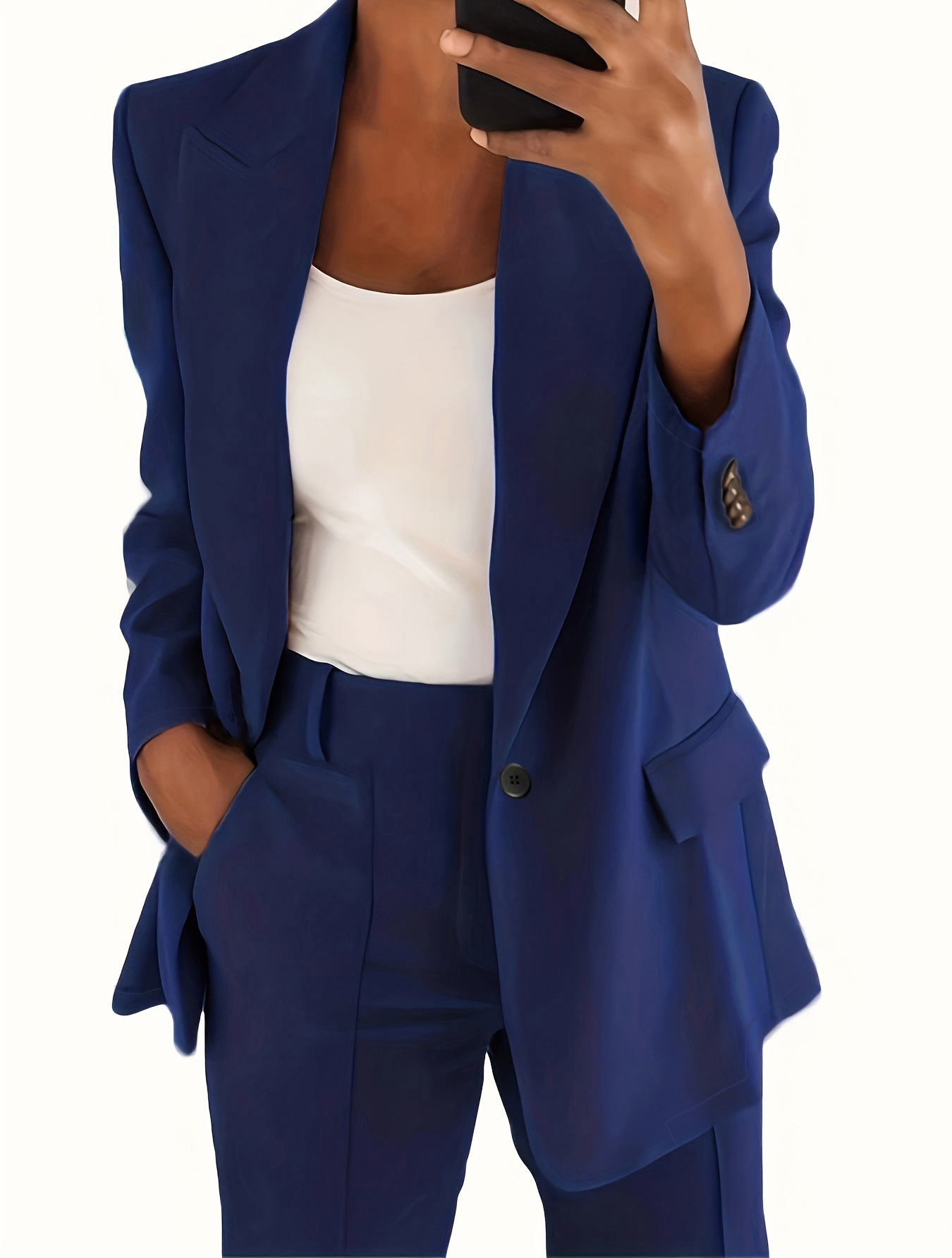 K317Chic Women's Slim Lapel Cardigan Suit Jacket - Classic Solid Colors