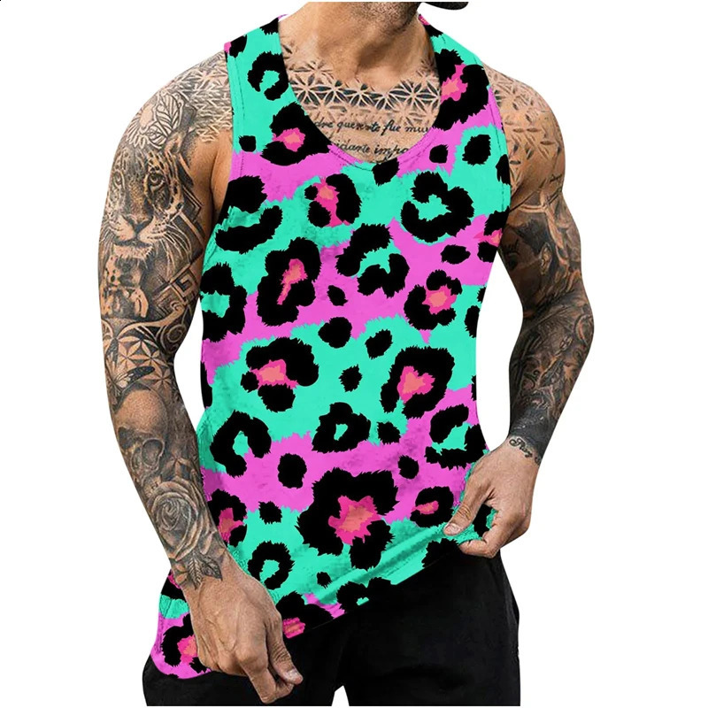 Leopard Printed Tank Top Quick Drying Gym Clothing Mens Tank Top Summer Sports Underwear Harajuku Fashion Street Clothing y2k Top 250318