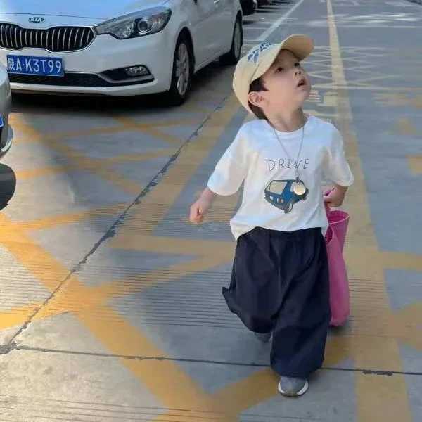 100% pure cotton half sleeved T-shirt for boys and children 2024 summer unisex baby clothing sports and casual T-shirt cartoon car fashion zipper shir