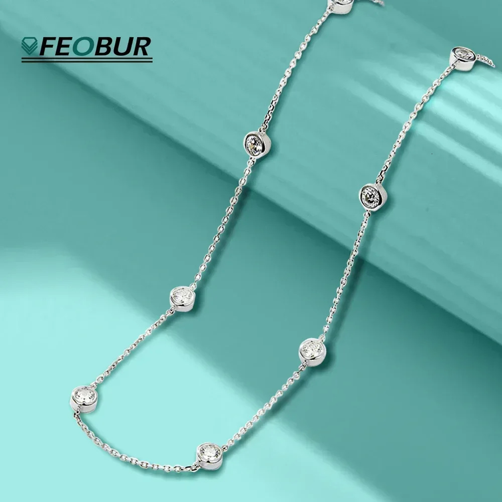 FEOBUR 3cttw 4mm Bubble Moissanite Necklace for Women S925 Sterling Silver Overlay Style Neck Chains Full Diamond Choker Jewelry