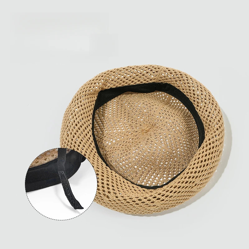 Womens Hollow Out Breathable Beret Hat for Spring and Summer Adjustable 55-59cm Mesh n Polyester 250320