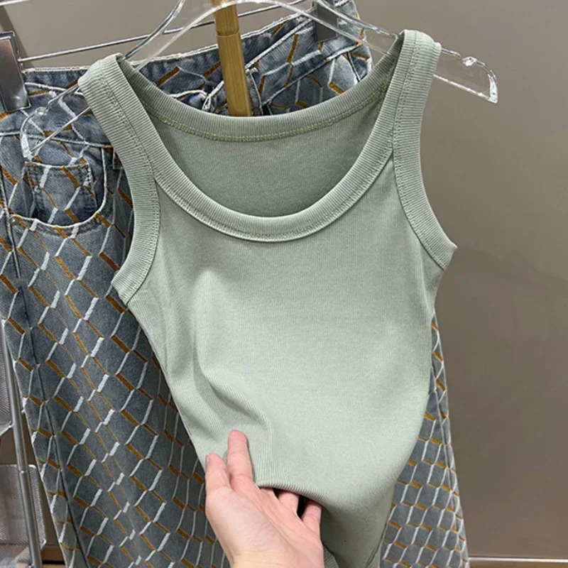 Solid Color Basic Ribbed Knited Tank Top Women 2025 Summer Vintage Sleeveless Camis 90s Cool s Streetwear Green Soft Tees 250320