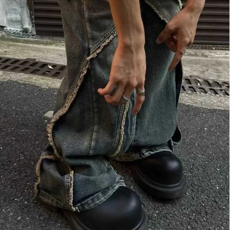 Fashionable loose denim street jeans niche heavy-duty stitched edges suitable for womenT250319