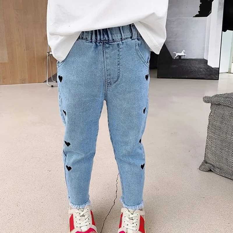 IENENS Spring Jeans Girls Straight Pants Denim Casual Trousers Kids Clothes 1-5 Years Baby Stretch Elastic Waist BottomsT2502320