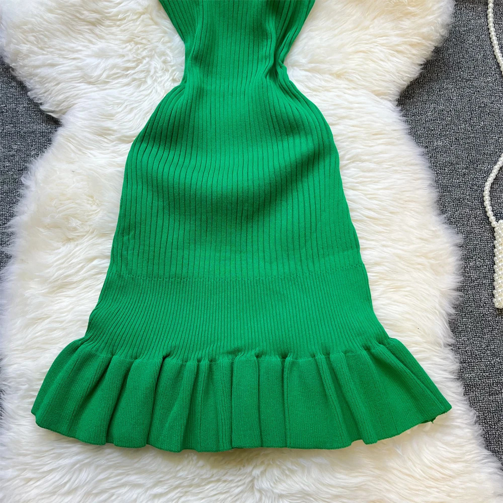 YuooMuoo Chic Fashion Sexy Package Hips Ruffled Mini Dress Women Summer Slim Elastic Knitted Party Dress Streetwear Lady Outfits 250320