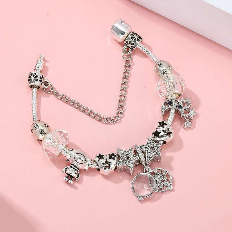 Silver Color Magnified Star Two in One Charm Bracelet With Astronaut Beads DIY Bracelets Jewelry Gift For Women Men Dropshipping