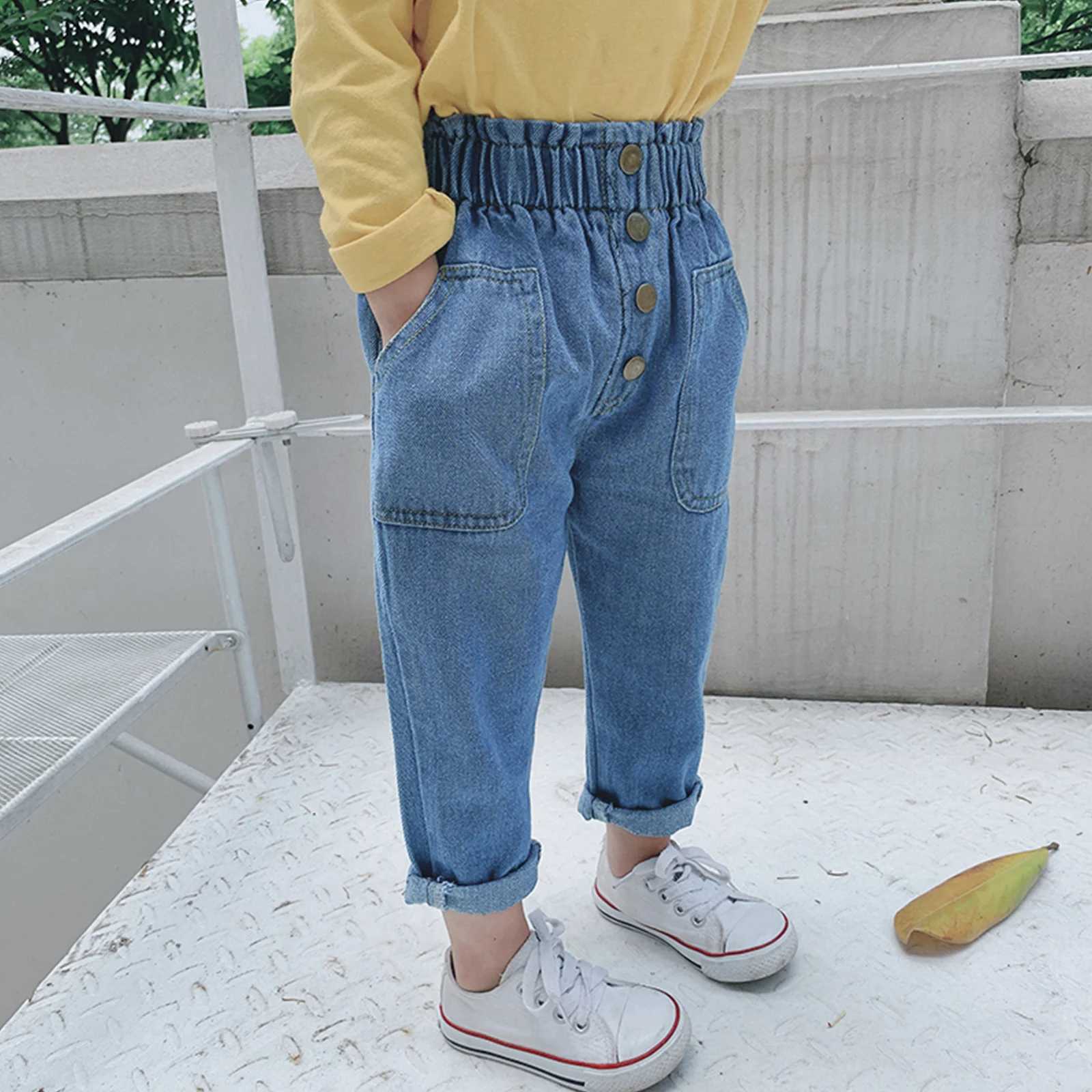 Quick view Wish list 0-5Years Toddler Baby Girls Jeans All-Match Elastic Waist Denim Ripped PantsT250326