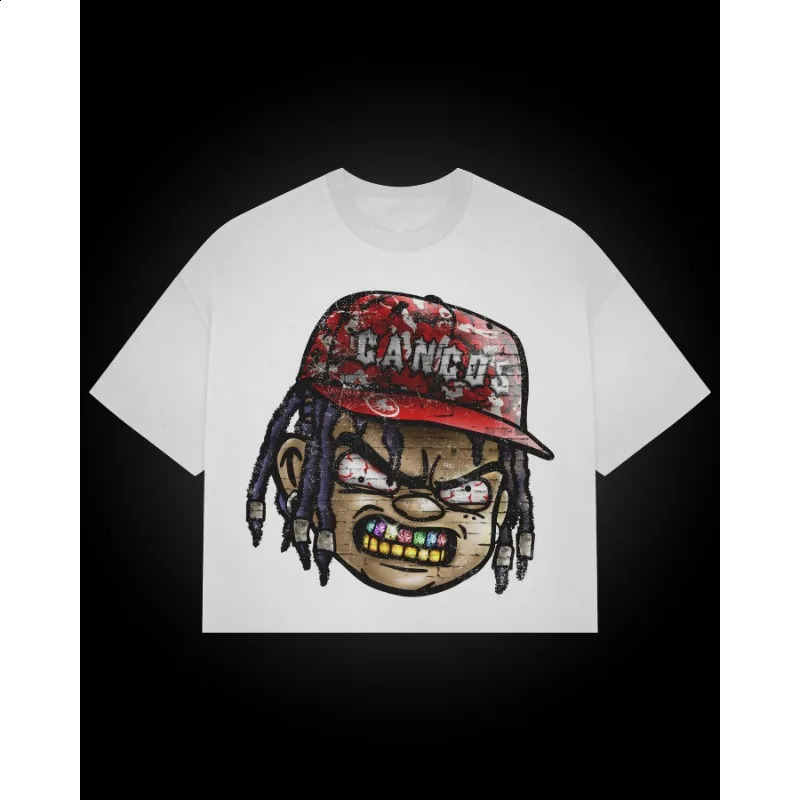 Retro European and American style Harajuku mens printed Tshirt High Street round neck short sleeved creative Y2k couple top 250318