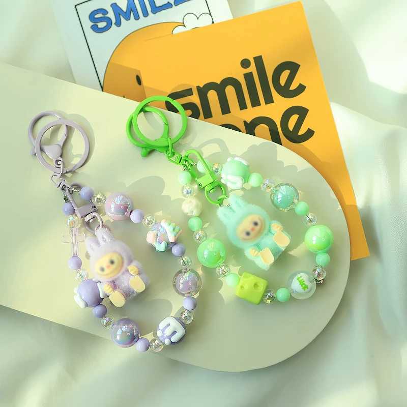 Cute cartoon Labubu bead pendant keychain anime keychain backpack pendant soft bag decoration accessories giftXJ250319