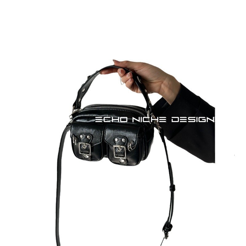 Autumn And Winter New Niche Design Functional Spicy Girl Dark Double Pocket Camera Small Square Single Shoulder Hand-Held Crossbody Bag