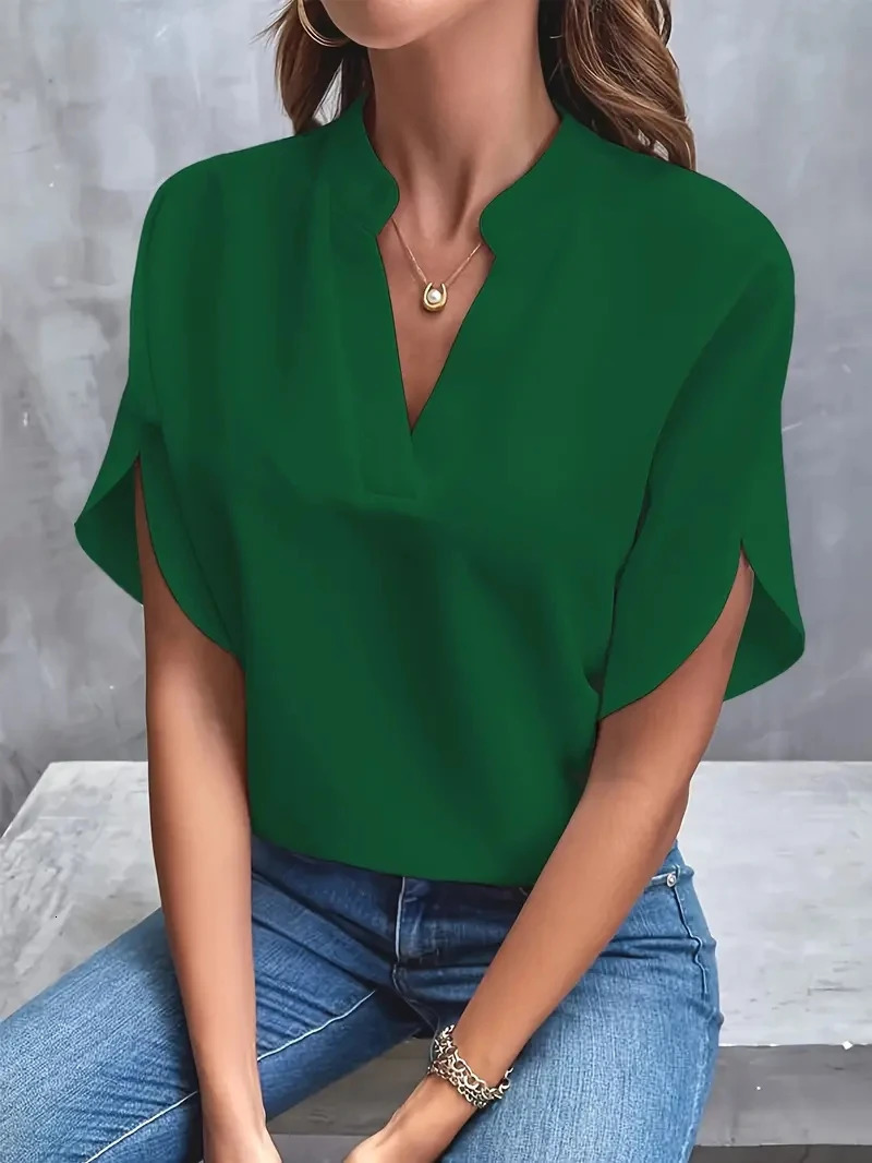 Women Elegant Solid Chiffon Blouse Spring Summer Casual Long Sleeve V Neck Loose Shirt Office Lady Tunics Oversized Tops 250320