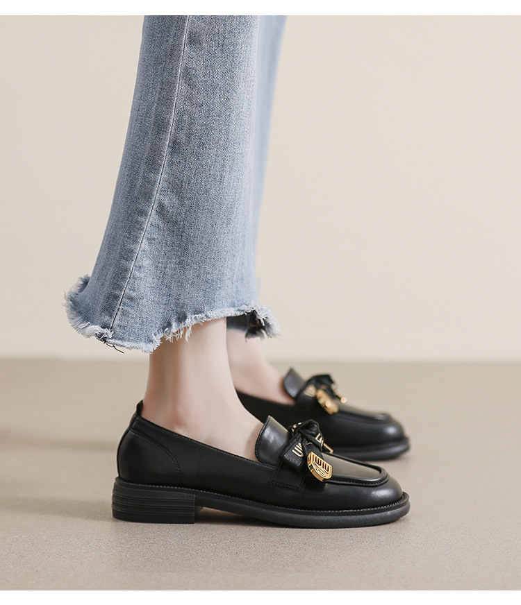 2025 new Women's chunky-soled loafers with British style retro bowknot chunky heel and soft sole for spring and autumn