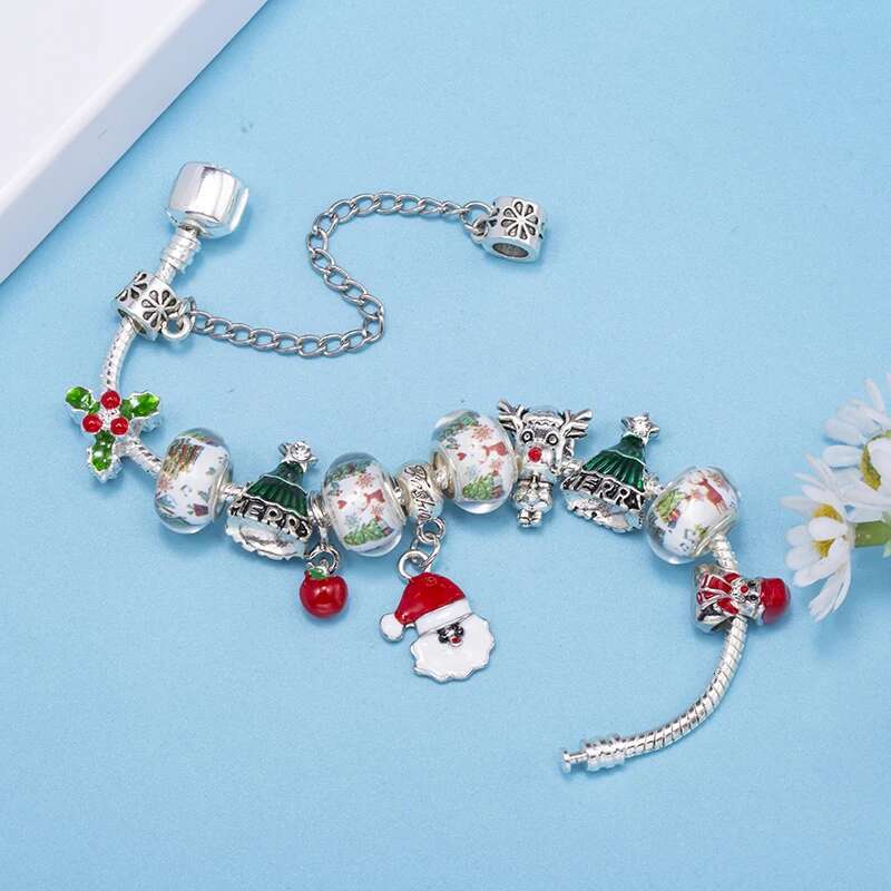 Christmas Styles Charm Bracelets Fits DIY Santa Claus Christmas Tree Beads Bracelets For Women Girl Bijoux Pulseras Jewelry Gift