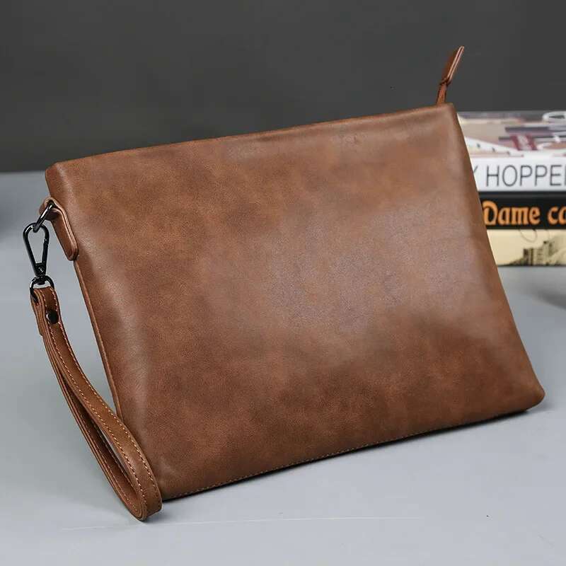 Vintage Handbags Crazy Horse Leather Clutches Men Envelope Bag For IPAD Clutch Male Hand Bags