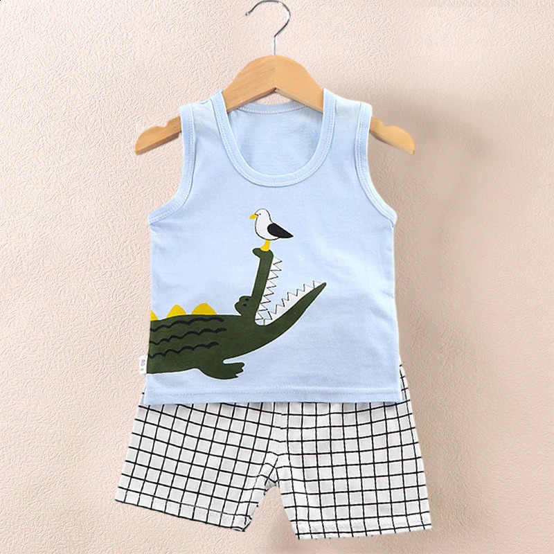 Childrens Clothing Print Sleeveless Tops Shorts Cute Breathable Kids Summer Vest Set Tank Top for Baby Children 250312
