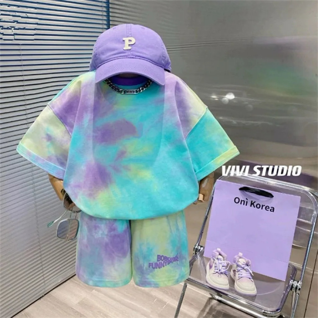 Summer baby Boy Clothes Set Childrens Girls Tie Dye T-Shirts And Shorts 2 Pieces Set Kid Hip Hop Top Bottom Outfits Streetwear 250320