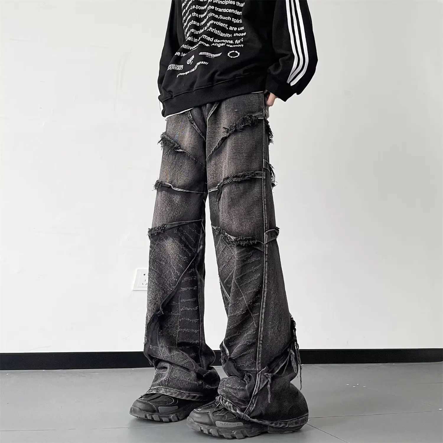 Streetwear Baggy Jeans Y2K Hip Hop Retro Baggy Jeans Mens Jeans Wide Leg Oversize Denim Pants Denim Trousers Cargo JeansT250319