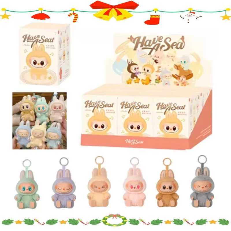 Anime Figure Labubu Blind Box Have A Seat Series Pendant Flocking Model Toy Kawaii Monster Replica Keychain Toy Christmas GiftXJ250319