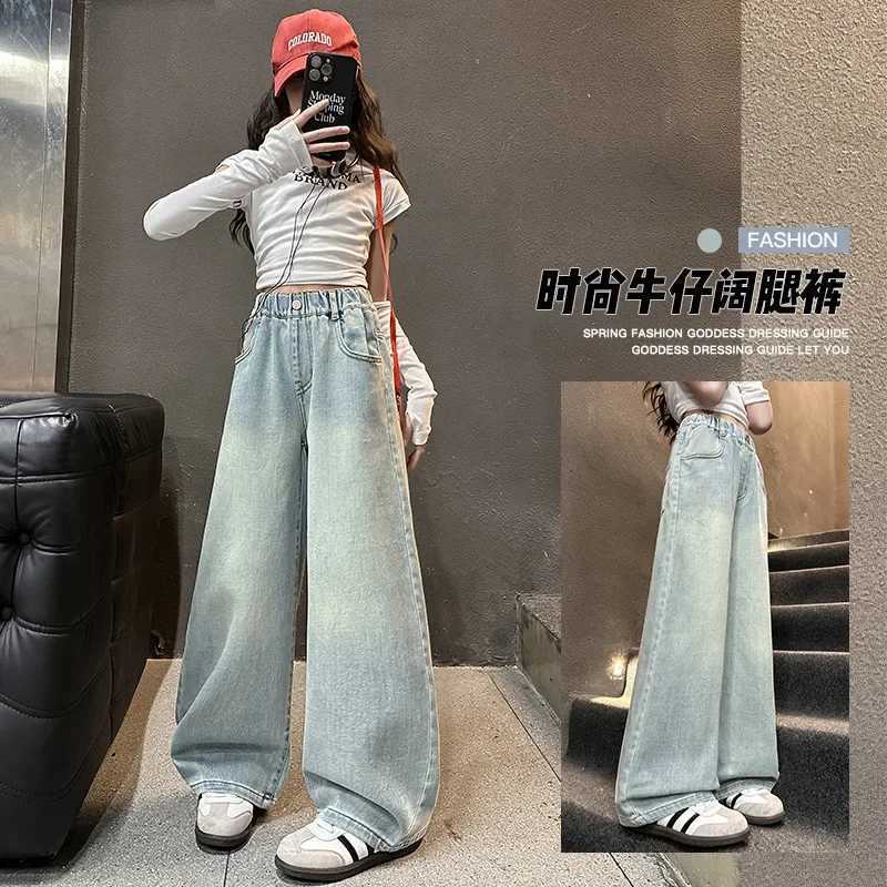 Girls Love Jeans 2025 New Teen Childrens Loose Casual Straight Leg Wide Leg Pants Spring and Autumn Pants Trousers 5-14YT2502320