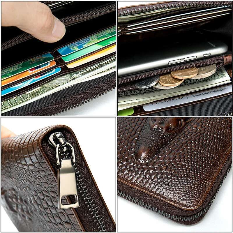 MOTAORA Men's Wallet Genuine Leather Crocodile Pattern Male Purse Fashion Business Clutch For Men Casual Emed Card Holder