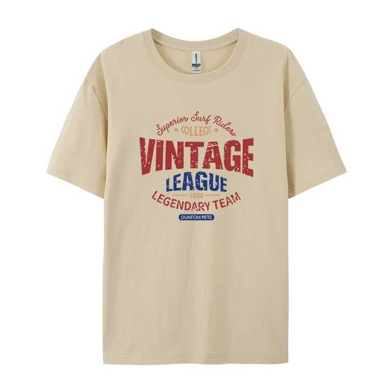 Retro League Letter Printed Womens T-shirt Summer Fashion Cotton Top Comfortable O-neck Short Sleeve Soft Oversized ClothingT250320