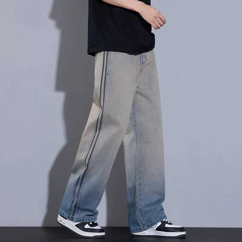 2025 New Mens High Street American Jeans Straight Korean Casual Trouser Fashion Retro Wide Mens Personalized JeansT250319