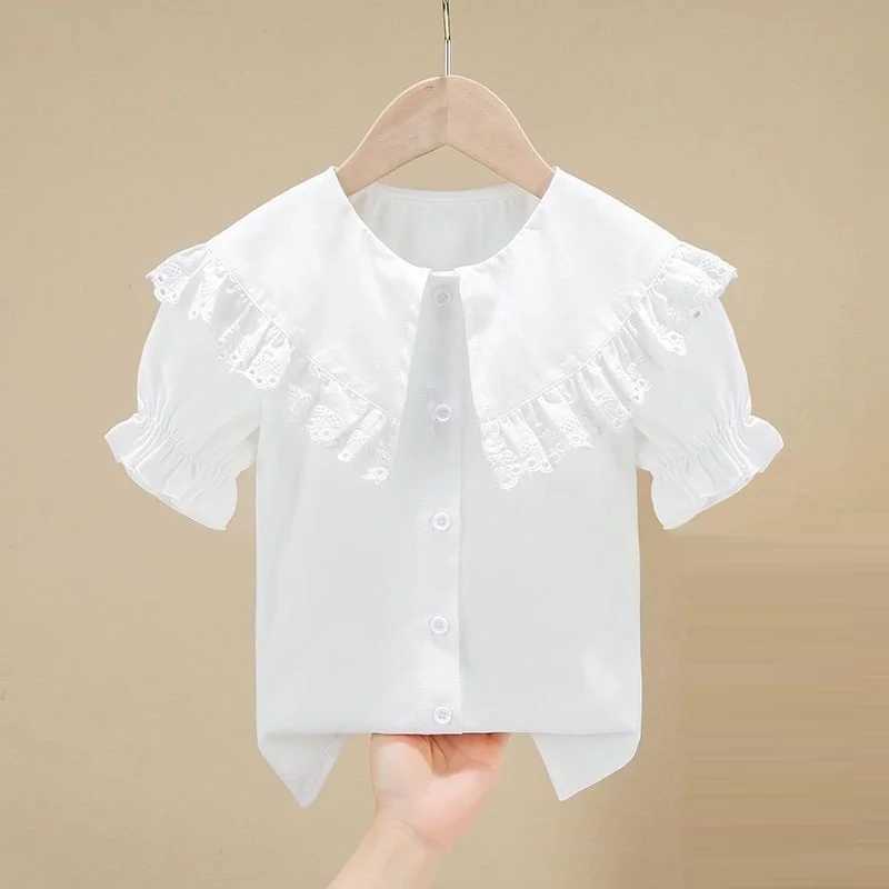 Summer 4-13 Years School Uniform Girls White Blouse Short Sleeve Shirts For Kids Girl Blouses Preppy Style Tops Children ClothesT250320