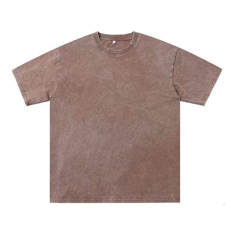 230g Washable Old Short Sleeve T-shirt for Men Versatile Solid Loose Round Neck Fashion Brand Top ins