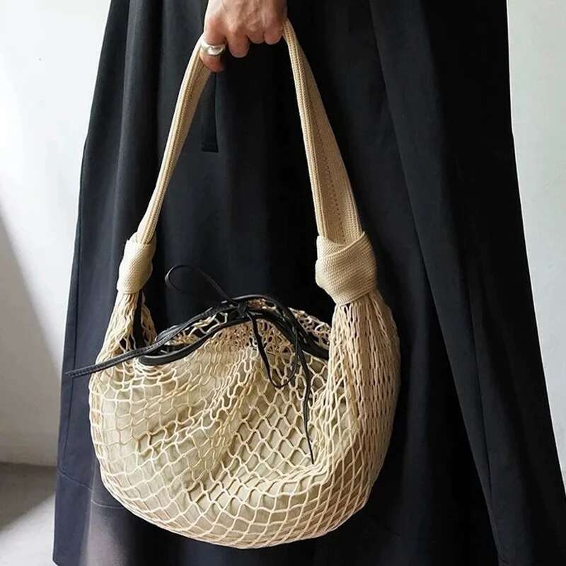Hollow Out Croissant Mesh Bags For Women Designer Handbag Purse 2024 New Fashion Large Capacity Weave Shoulder Crossbody