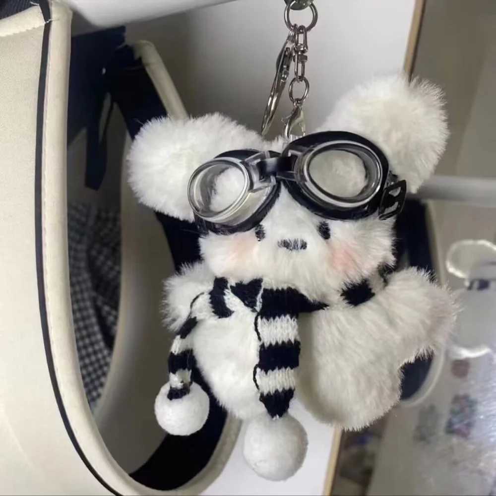 Cartoon teddy bear keychain plush brown bear costume cute glasses bear doll keychain for bag pendant couple keychain giftXJ250319